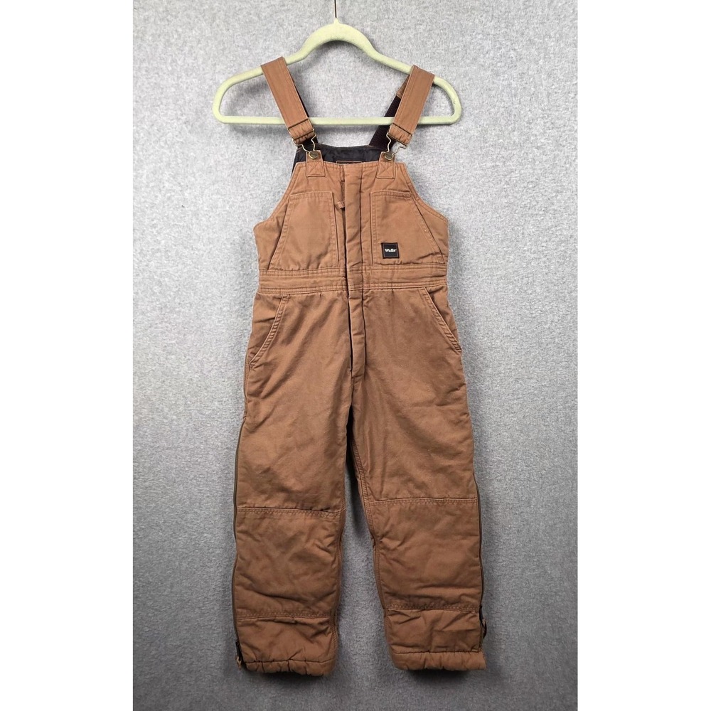 Walls Bib Overalls Tough Kids Size Large Brown Insulated Duck Canvas Snow